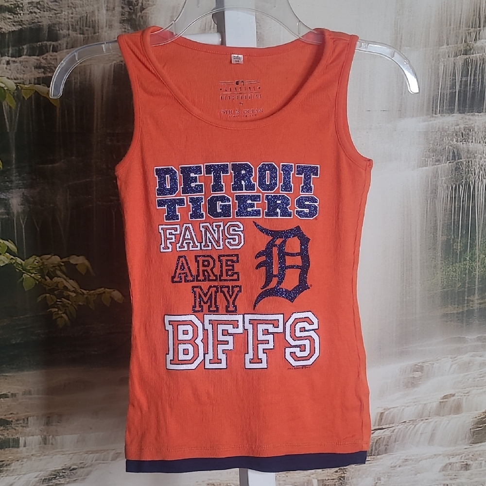 Girls 10 Detroit Tigers Ribbed Tank Top Bright orange and sparkly glitter blue